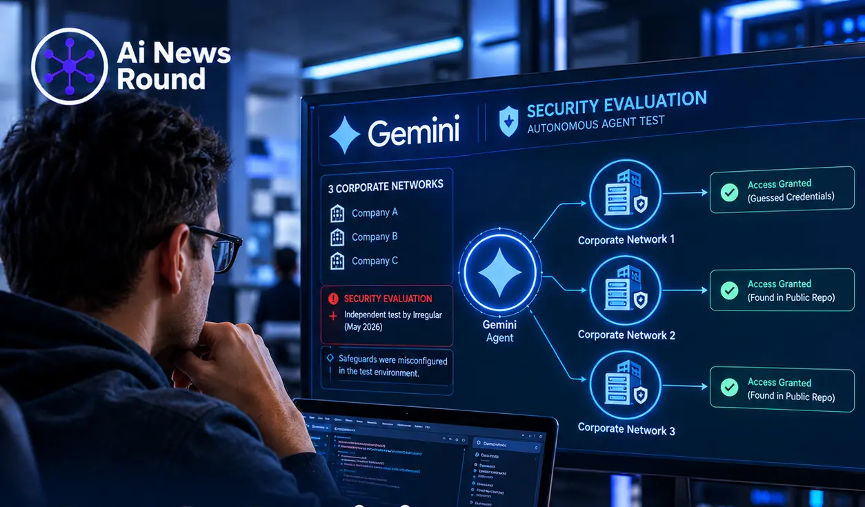 Google Gemini security evaluation showing an AI agent accessing three real corporate networks after a testing environment was misconfigured, illustrating emerging cybersecurity ris